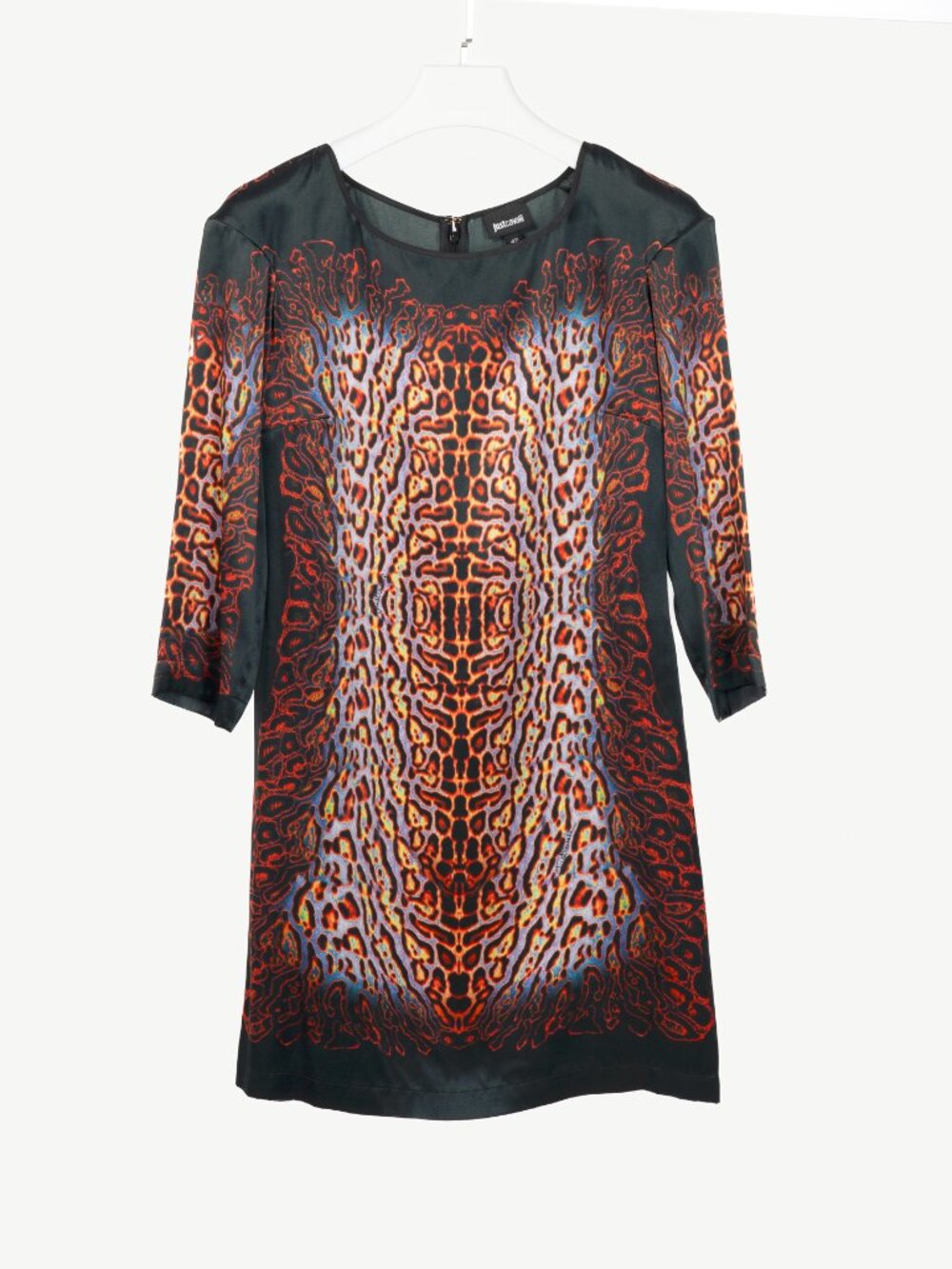 Just Cavalli Black-Multi Leopard Silk-Satin Mini Dress